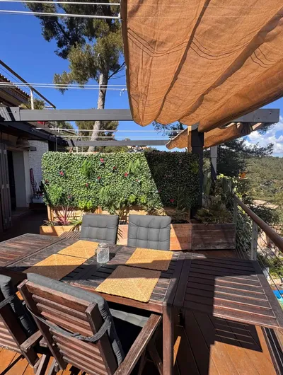 Cozy shaded outdoor patio seating