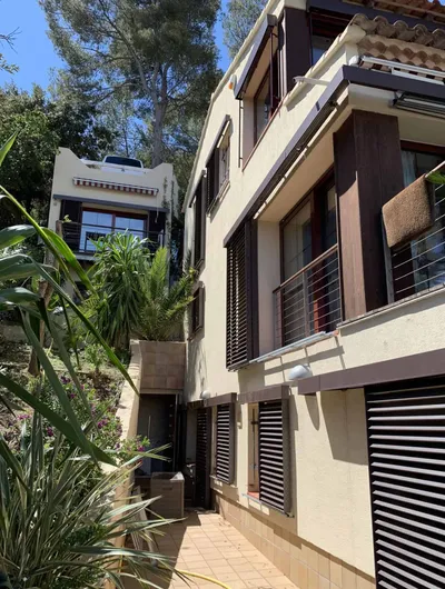 Villa facade and landscaping view